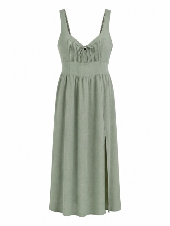 Derek Heart Dresses & Skirts - Derek Heart Womens Plus Sage Green Smocked Maxi Dress Size 1X Lace Trim Cottage